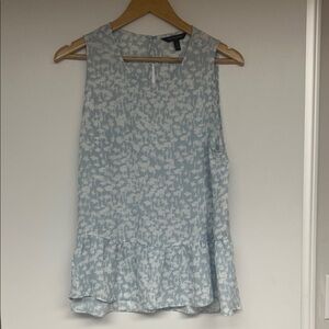 Sleeveless Light Blue Patterned Peplum Tank Top